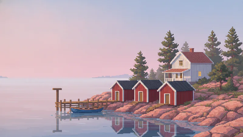Byns brygga i gryningen, Nora vid förtöjningsstolpen.