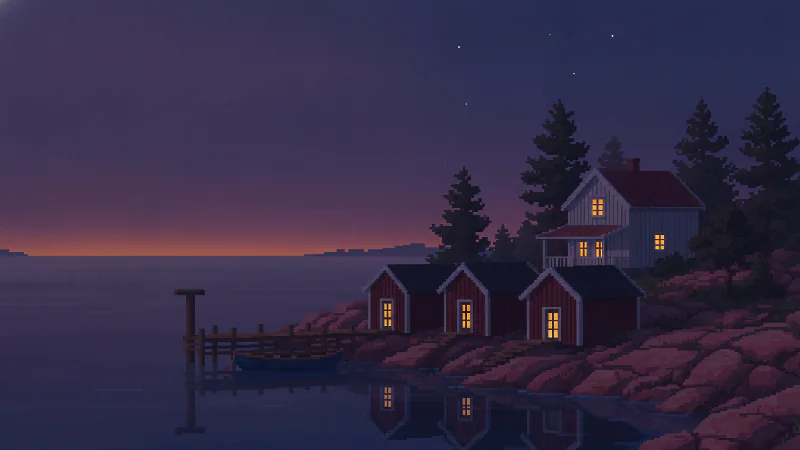Byn i skymningen, Nora tillbaka vid förtöjningsstolpen.